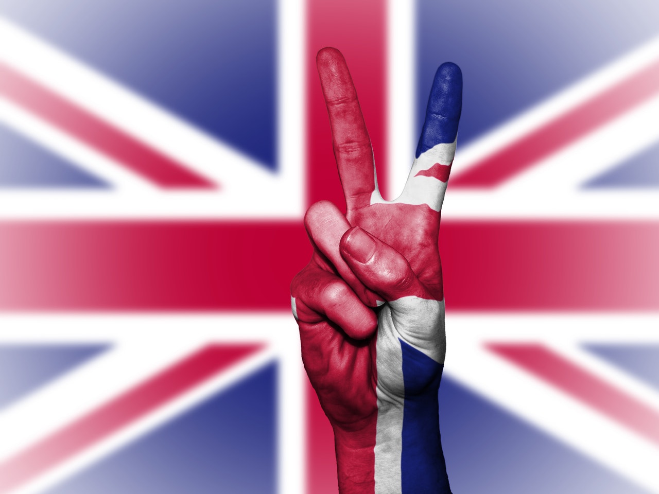 two finger in front of a British flag