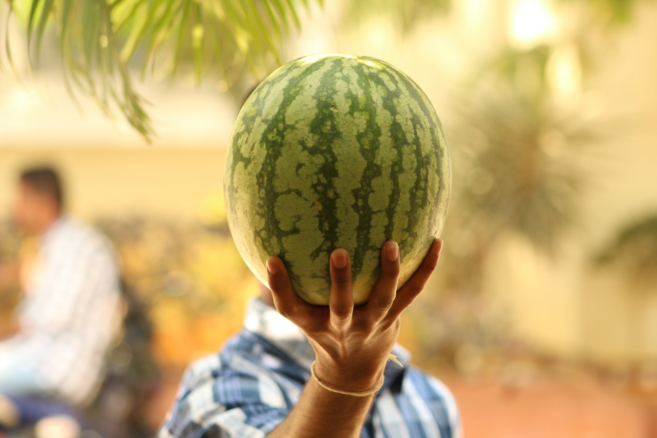 a man holding a watermelon